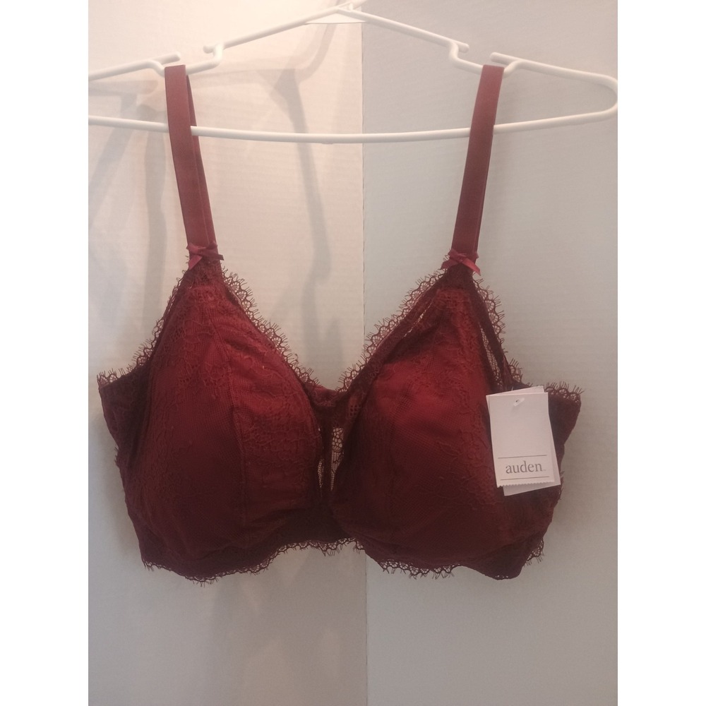 Auden Lace Bralette XXL Removable Pad Wirefree Adjustable Straps Berry Red